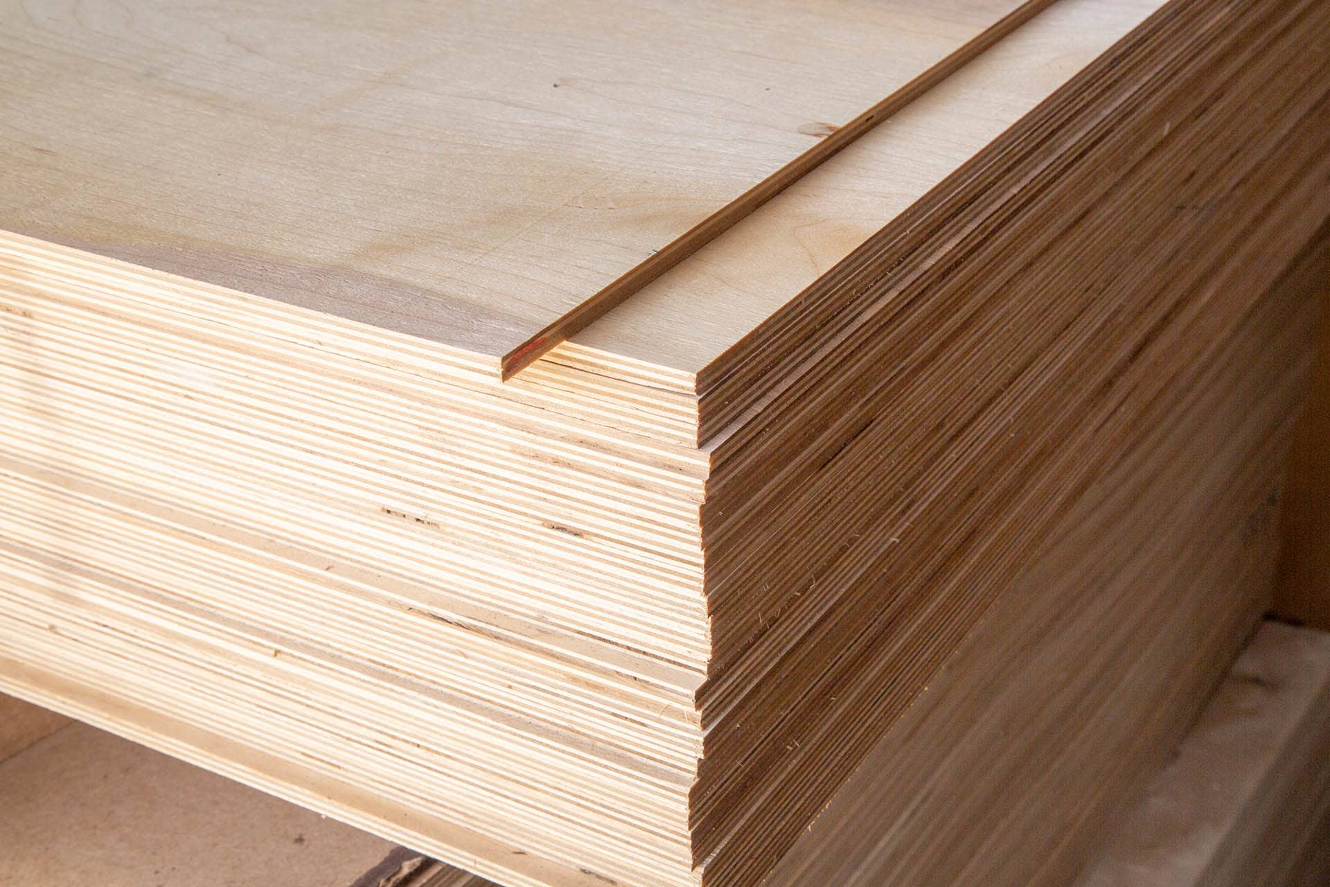 Plywood boards stacked sheet material